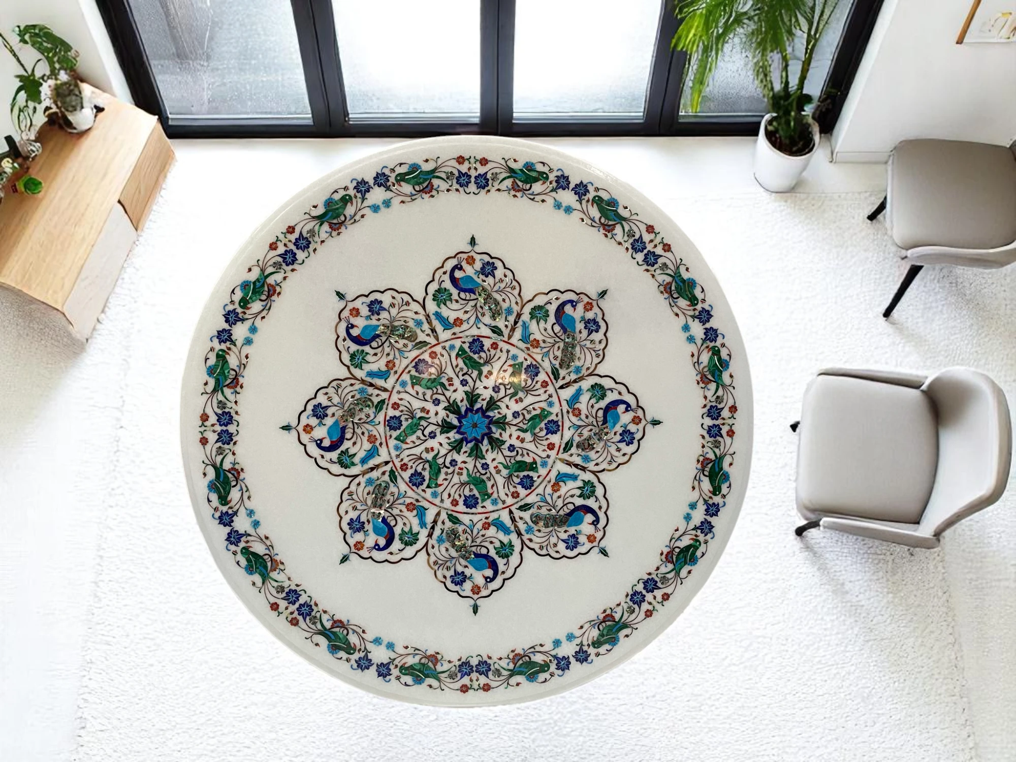 Stone Coffee Table in White Italian Marble Top Living Decor 